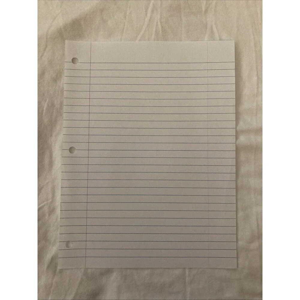 Unbranded 8”x10.5” Wide Ruled White Filler Paper | 3 Holes | 1 Sheet Only